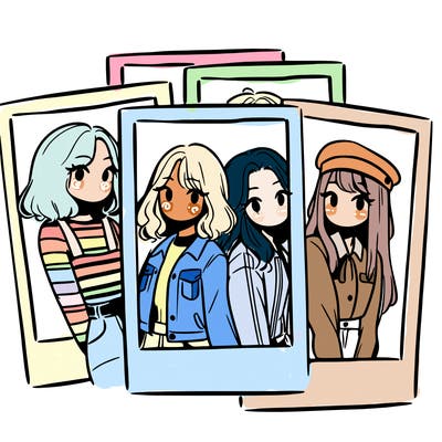 polaroid photo of 4 girls