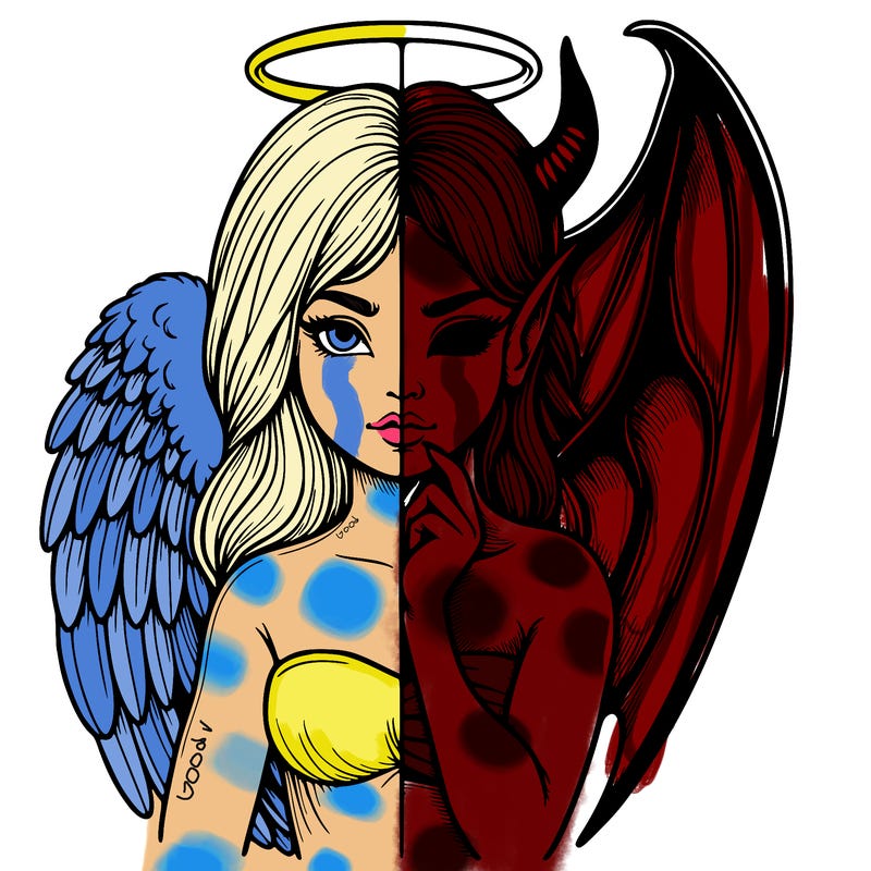 realistic angel half demon