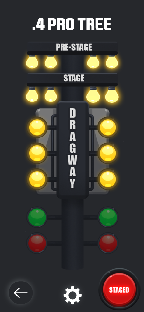.000 Practice Tree - Drag racing practice tree showing 0.4 Pro Tree lights and a red staged button