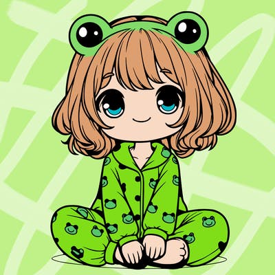 cute realistic girl wearing froggy pajamas
