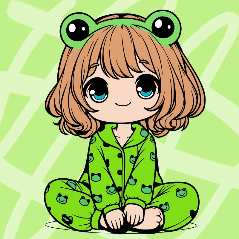 cute realistic girl wearing froggy pajamas