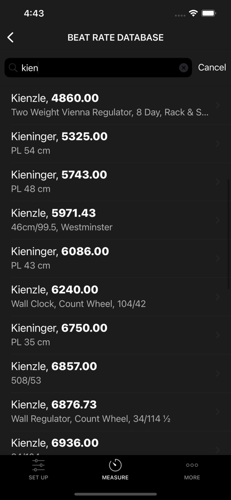 ClockMaster - Time Regulator - Searchable beat rate database for mechanical clocks in the ClockMaster app