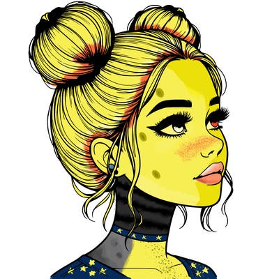 realistic girl with buns on the top of her head