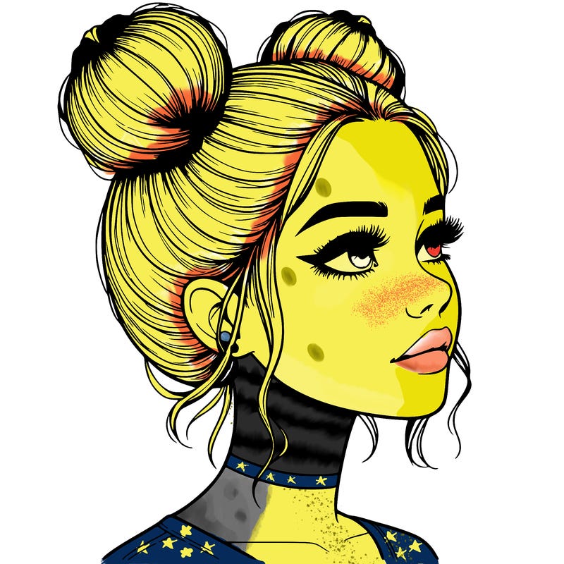 realistic girl with buns on the top of her head