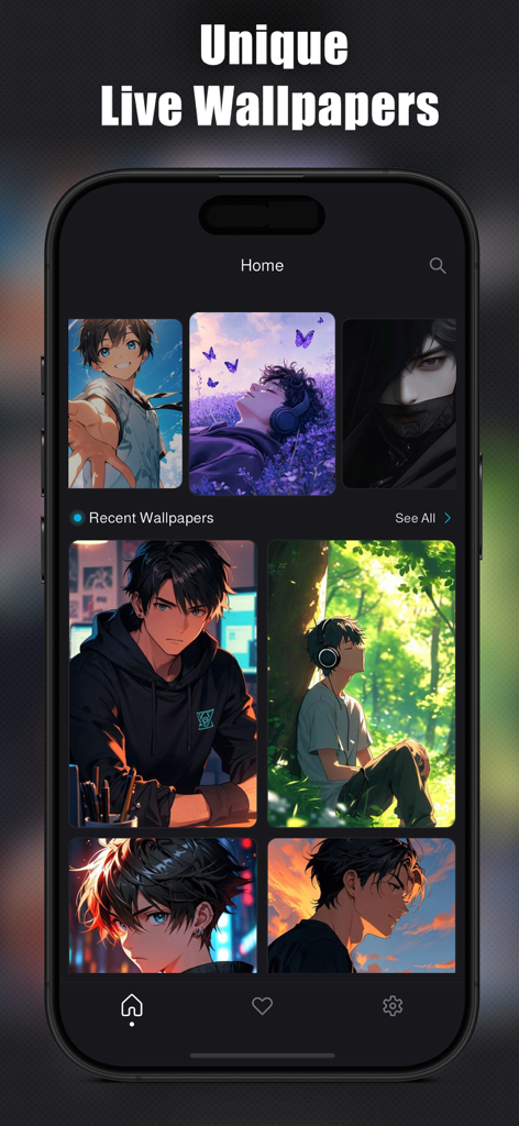 Anime Boy Wallpapers - Anime Boy Wallpapers App-Startbildschirm mit einzigartigen Live- und ästhetischen Charakter-Hintergründen