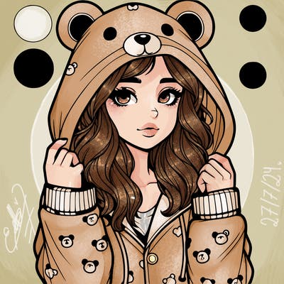 realistic girl in a animal pjs hoodie