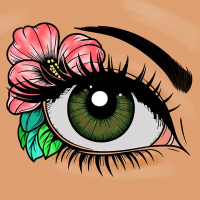 realistic eye with flower