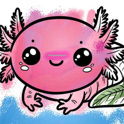 axolotl with big eyes happy smile wiggly gills
