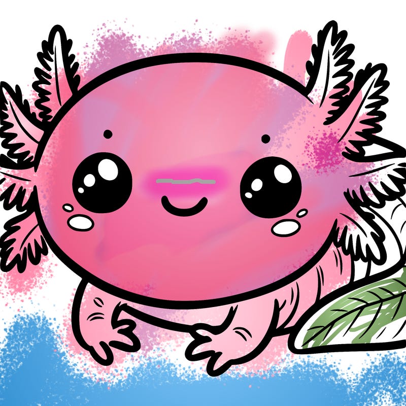 axolotl with big eyes happy smile wiggly gills