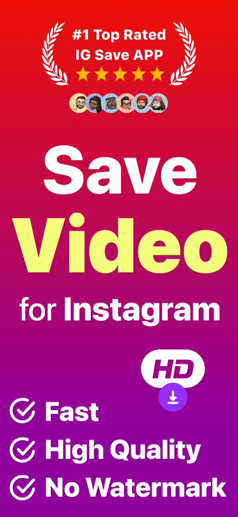 InDown app interface showing fast HD Instagram video saving with no watermarks.
