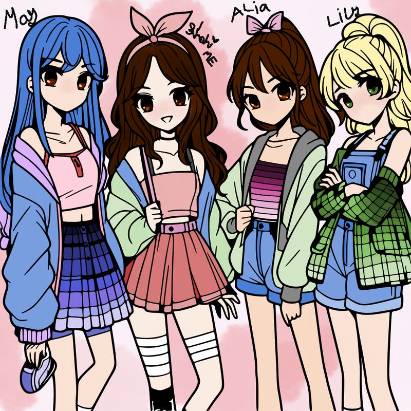 teen manga girls group of 4