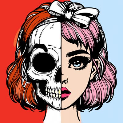 realistic girl with half skull mask
