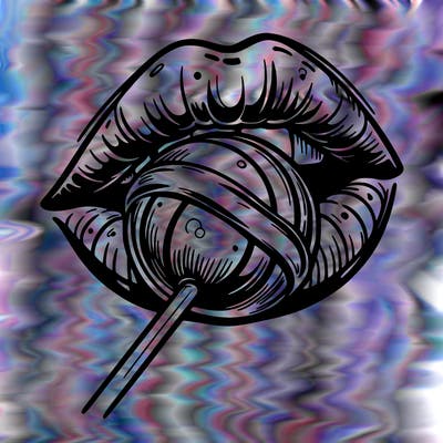 close up. of lips with a lollipop in its mouth