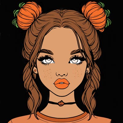 realistic girl with two buns in hair and lips