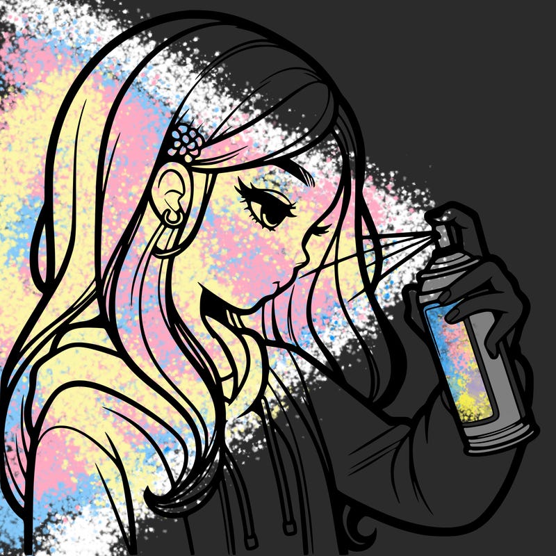 a realistic girl spray painting