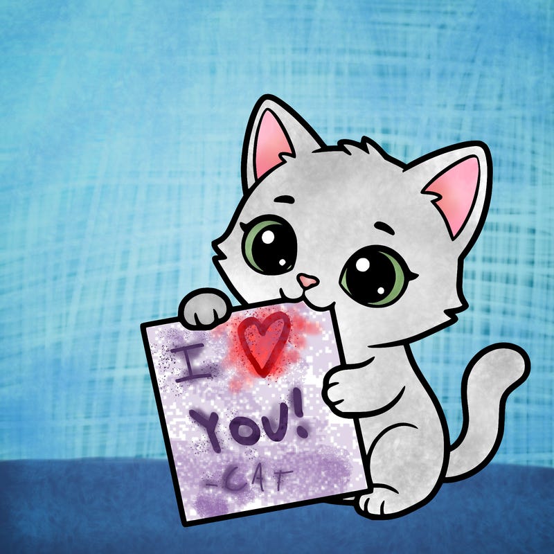 a small cat with a blank sheet of paper in its hand. the cat is sooooooo cute!