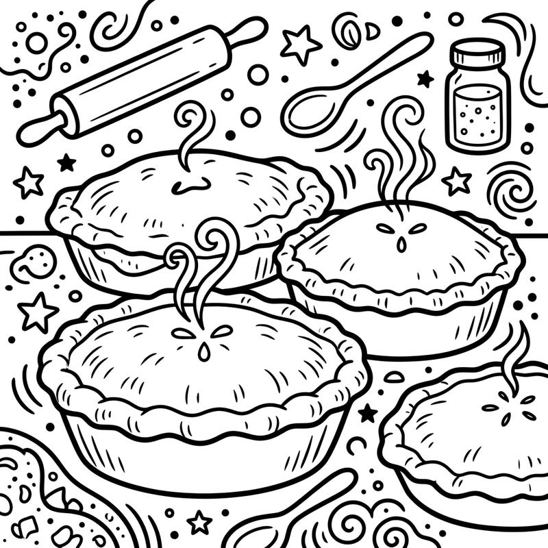 Indulge in a deliciously fun coloring adventure with this charming chicken pot pie page. Designed especially for kids, it brings the warmth of home baking to life with clear, engaging outlines.