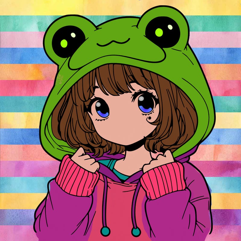 a cute teenage girl wearing a frog hoodie