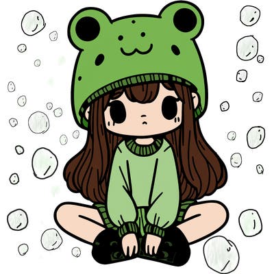 a girl wearing a frog hat and some frog socks