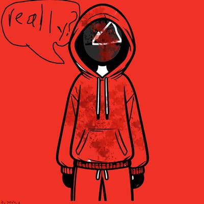 faceless girl in a tracksuit with a hood on and no hair