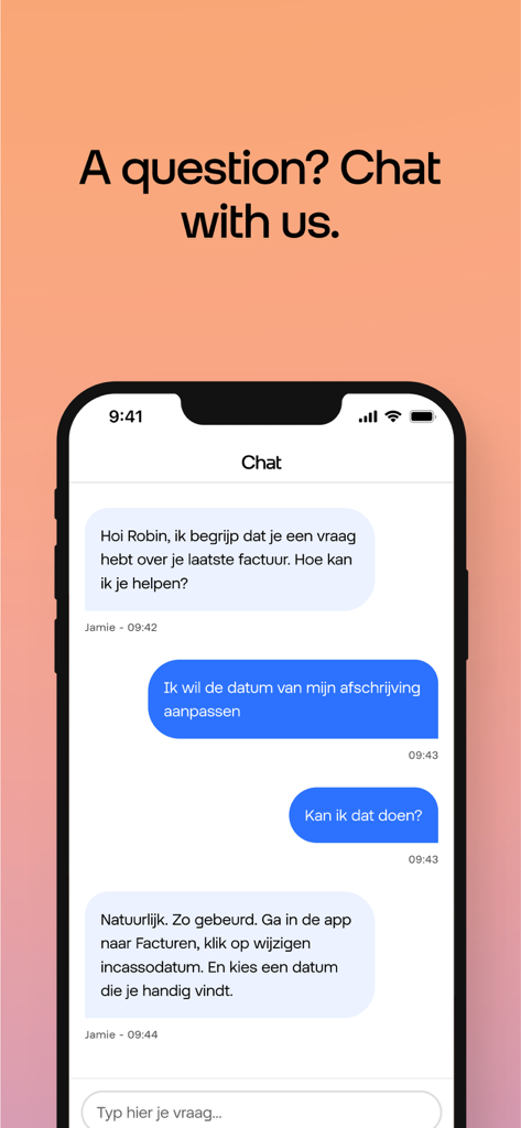 Odido mobile app customer service chat interface