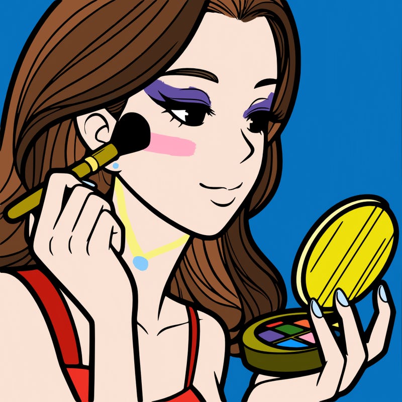 little girl putting on makeup