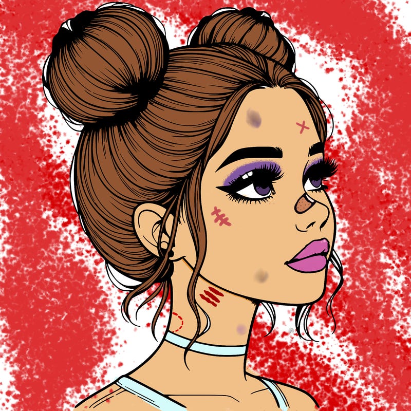 realistic girl with buns on the top of her head