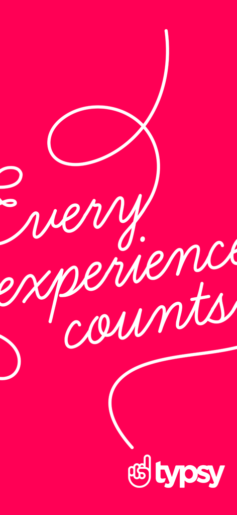 Typsy Mobile - Typsy hospitality education platform slogan Every experience counts with the brand logo on a pink background.