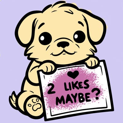 a puppy holding a sign that says 2 likes maybe?