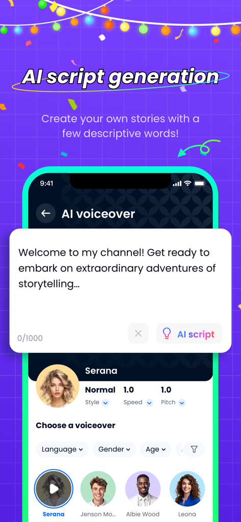 DupDub Lab - Talking Photos - Interface do DupDub Lab mostrando opções de geração de roteiro por IA e narração para fotos falantes