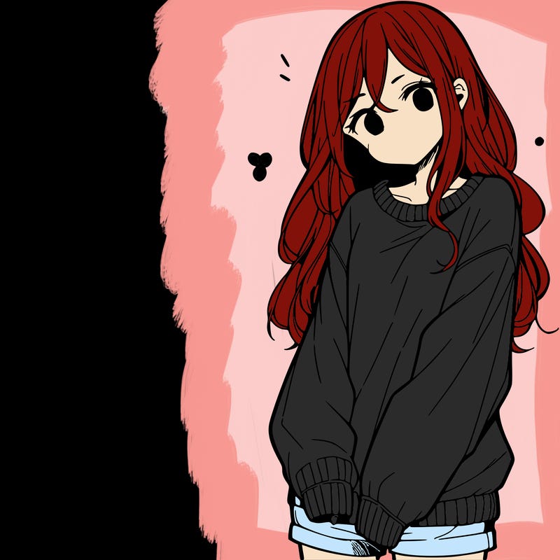 manga teen girl  in a sweater and baggy pants