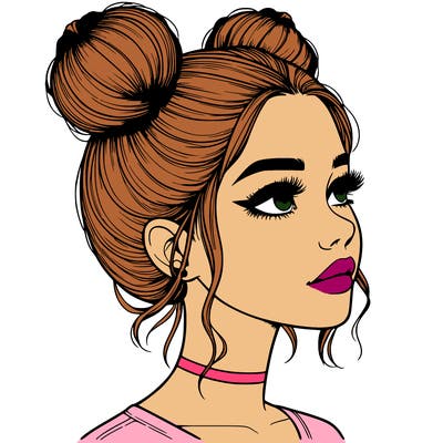 realistic girl with buns on the top of her head