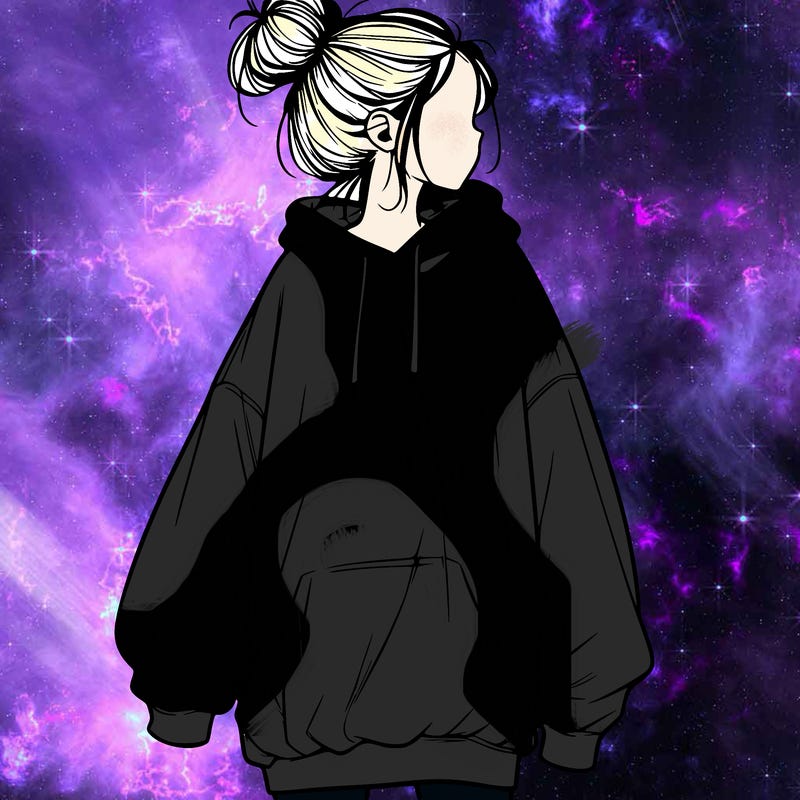 realistic girl with a oversized sweatshirt on and a bun
