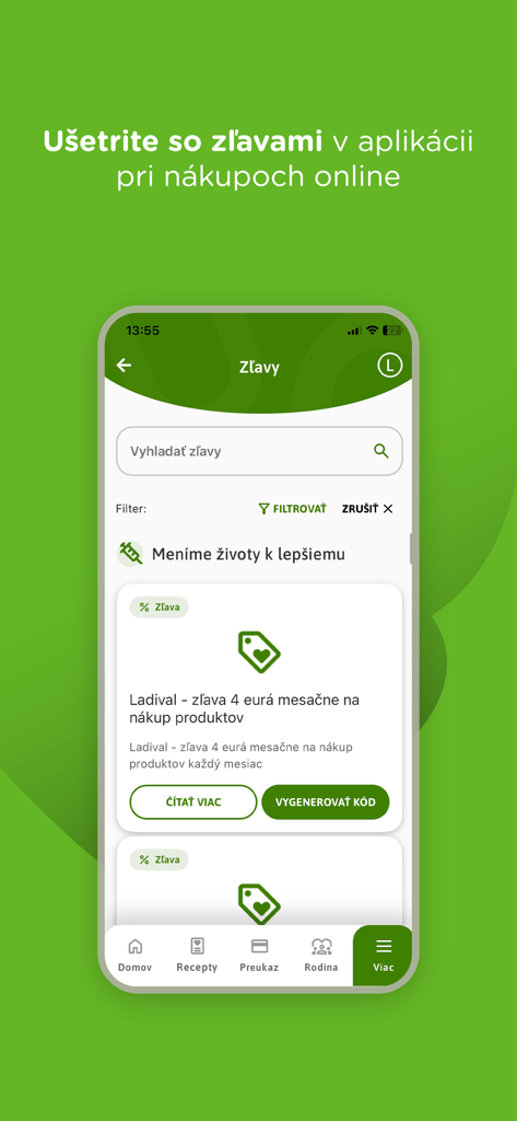 Union zdravotna poistovna 모바일 앱의 할인 및 혜택 화면