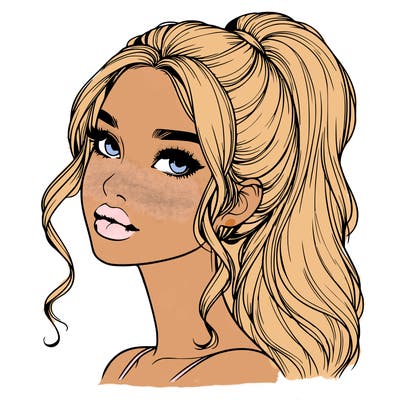 realistic girl with a ponytail on her hair and lips