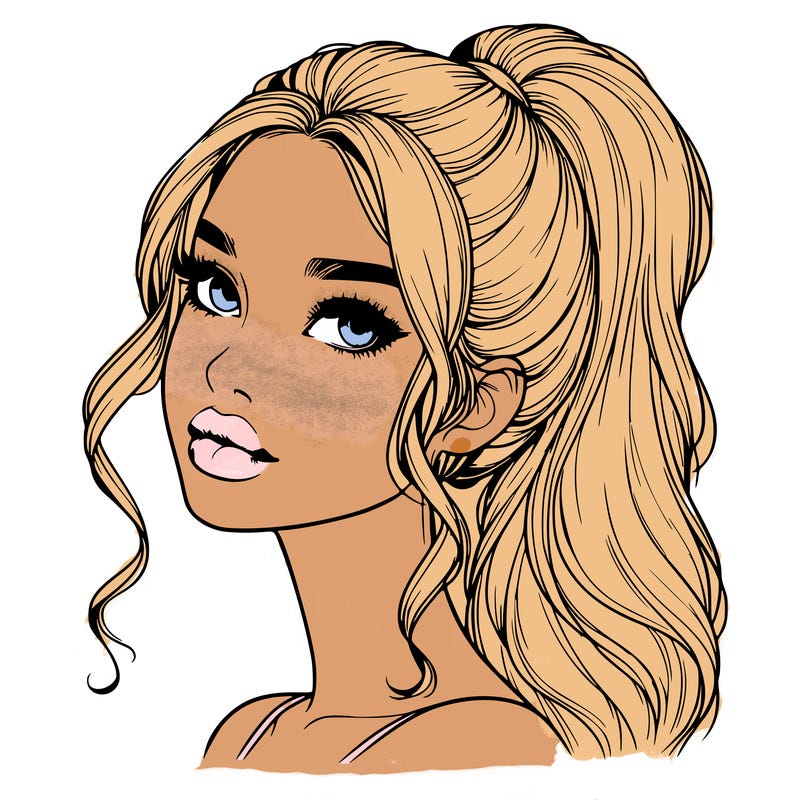 realistic girl with a ponytail on her hair and lips