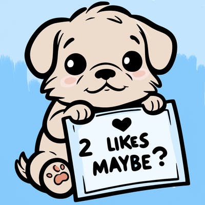 a puppy holding a sign that says 2 likes maybe?