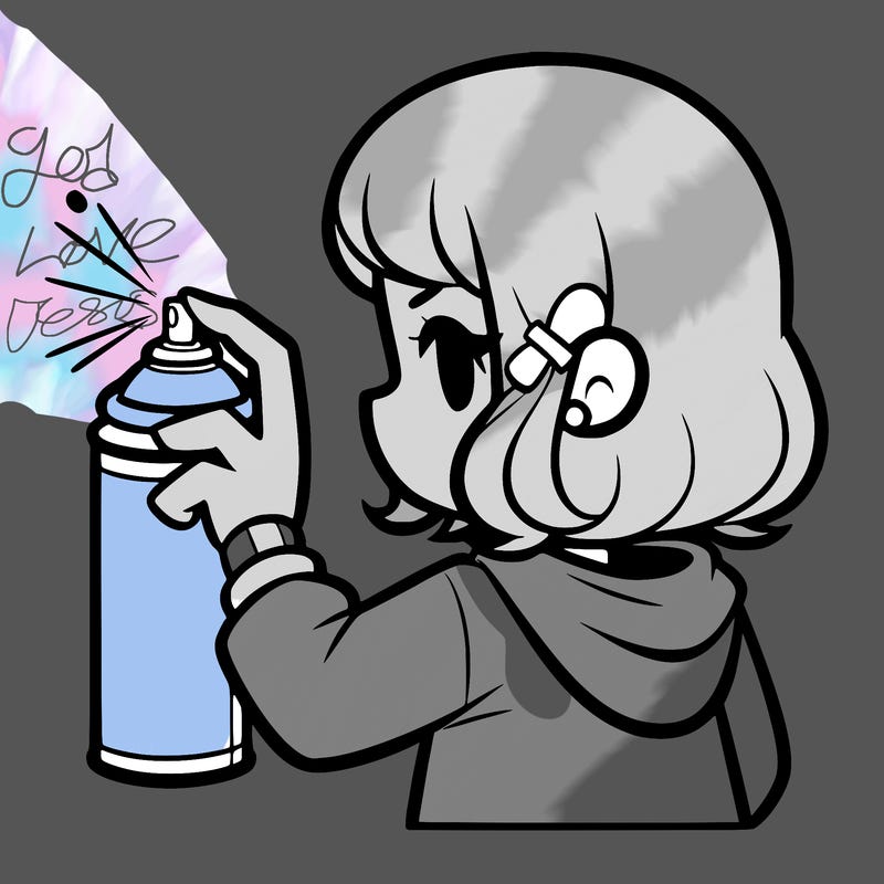 girl with a spray can facing her