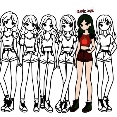 a group of girls wearing crop tops and shorts