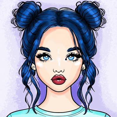 realistic girl with two buns in hair and lips