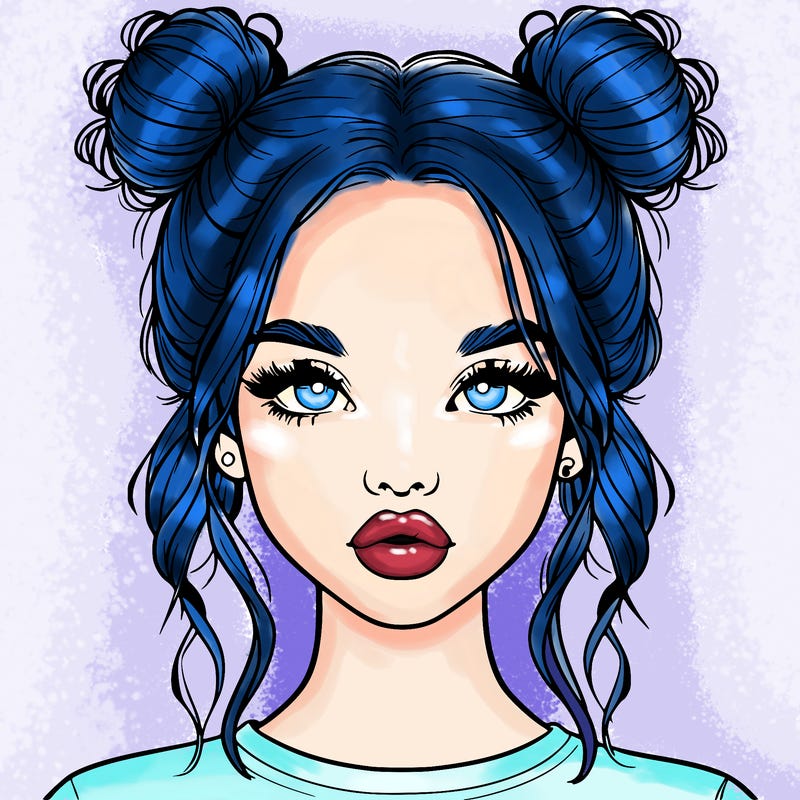 realistic girl with two buns in hair and lips