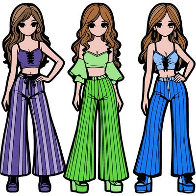 girls with flare pants and crop tops realistic