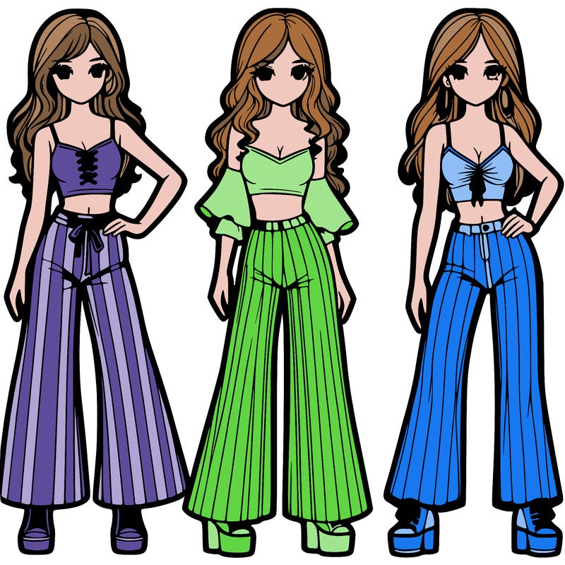 girls with flare pants and crop tops realistic