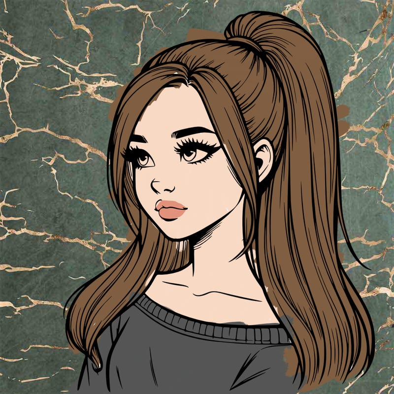 realistic girl with a high ponytail