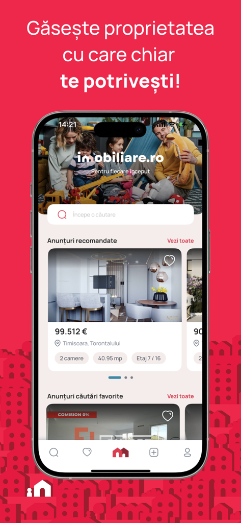 Imobiliare.ro mobile app home screen showing recommended real estate listings in Romania