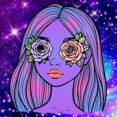 a realistic girl with roses for eyes