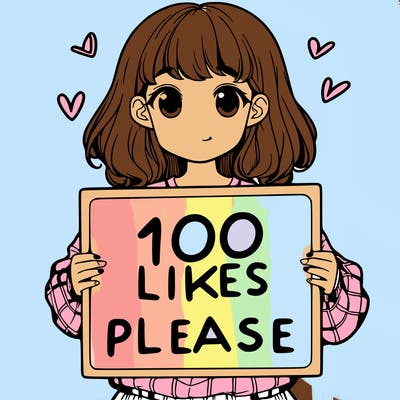 a girl holding a sign saying 100 likes please