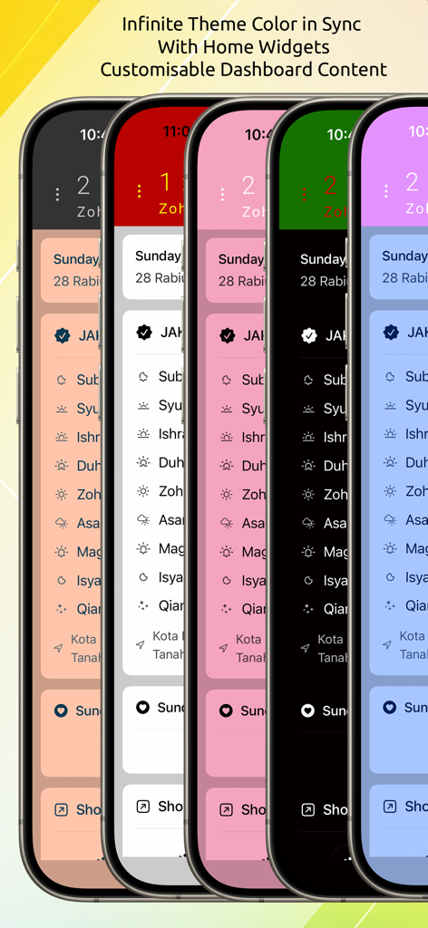 iman Pro app dashboard showing multiple color theme options on iPhones