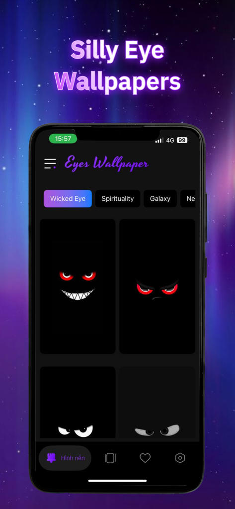 Silly Smiles Live Wallpapers - Silly Smiles app displaying dark themed wicked eye live wallpapers