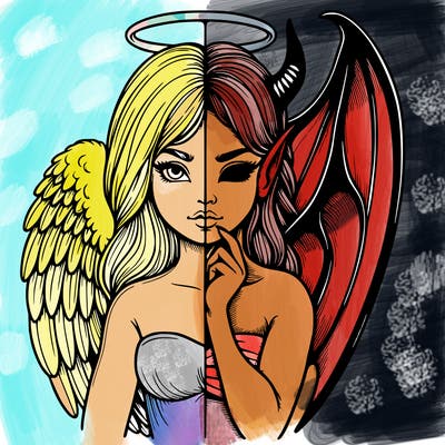 realistic angel half demon